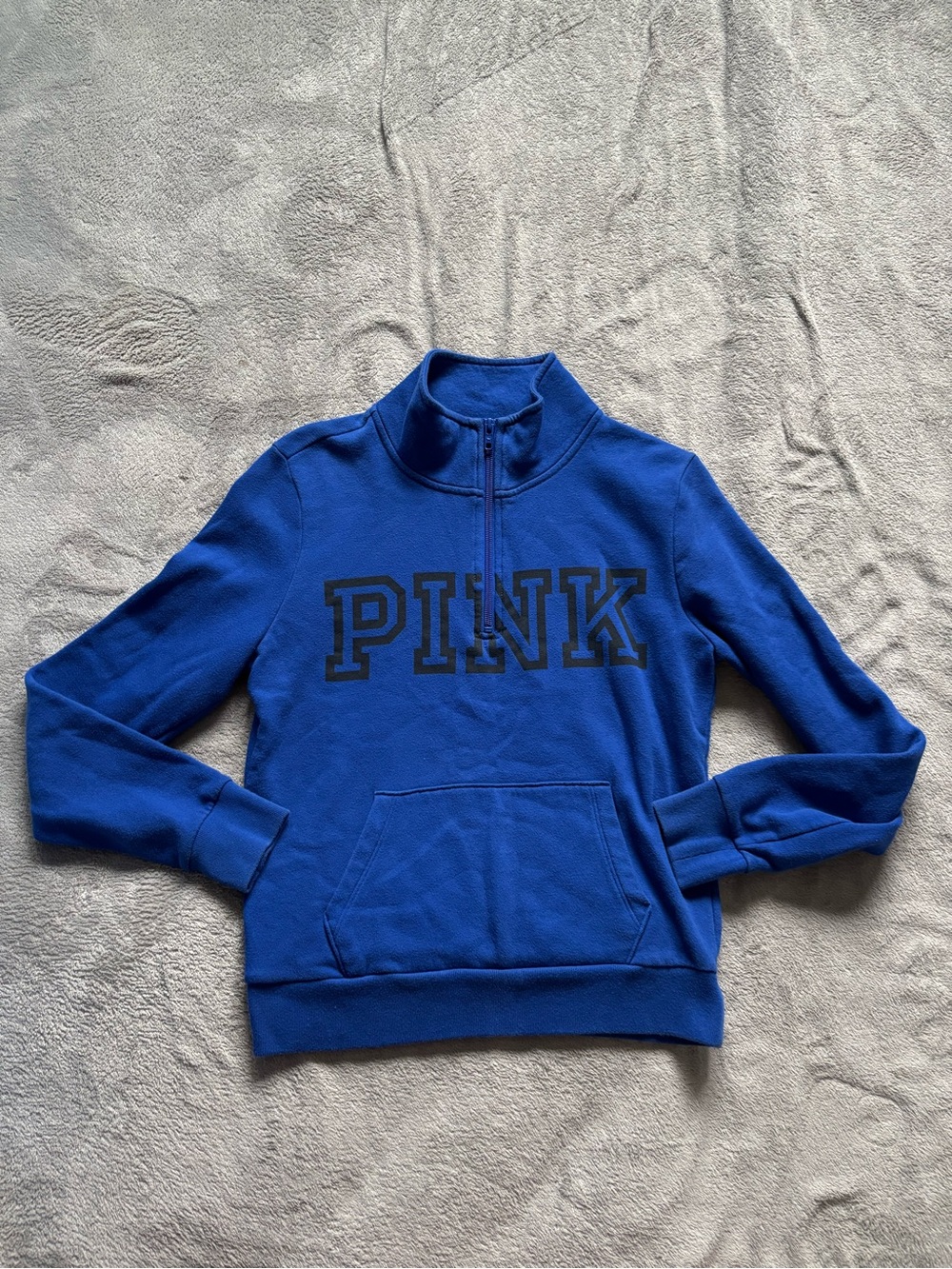 Victoria Secret PINK Logo Dark Blue Quarter Zip Sweatshirt Pullover Size XS